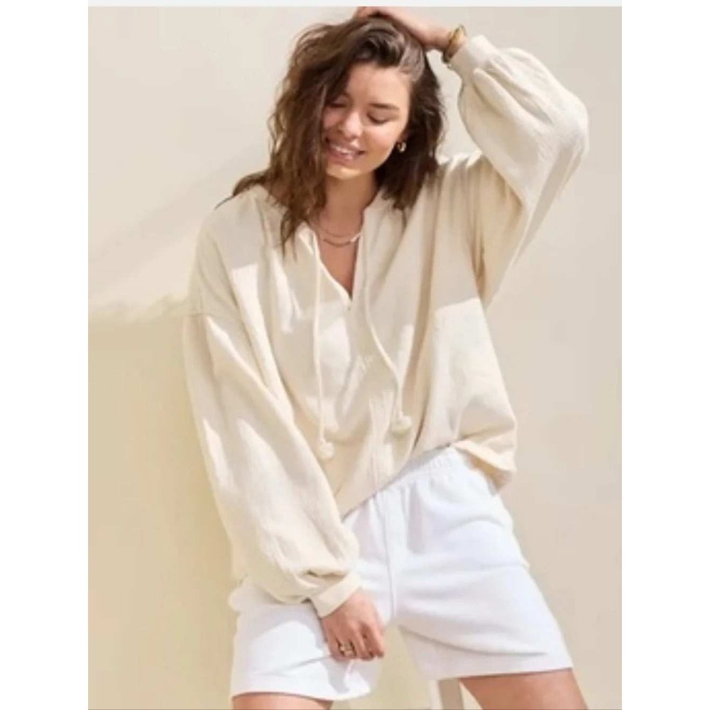 Aerie Easy Street Pullover Sz M Cream Oversized Loungewear Coastal